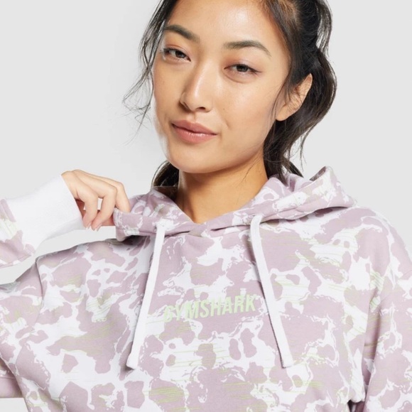 (NWOT) Gymshark Camo Graphic Oversized White/ Purple Hoodie, Medium - Picture 6 of 15